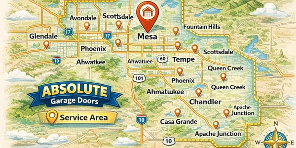 Map of Absolute Garage Doors service area in the Mesa AZ region