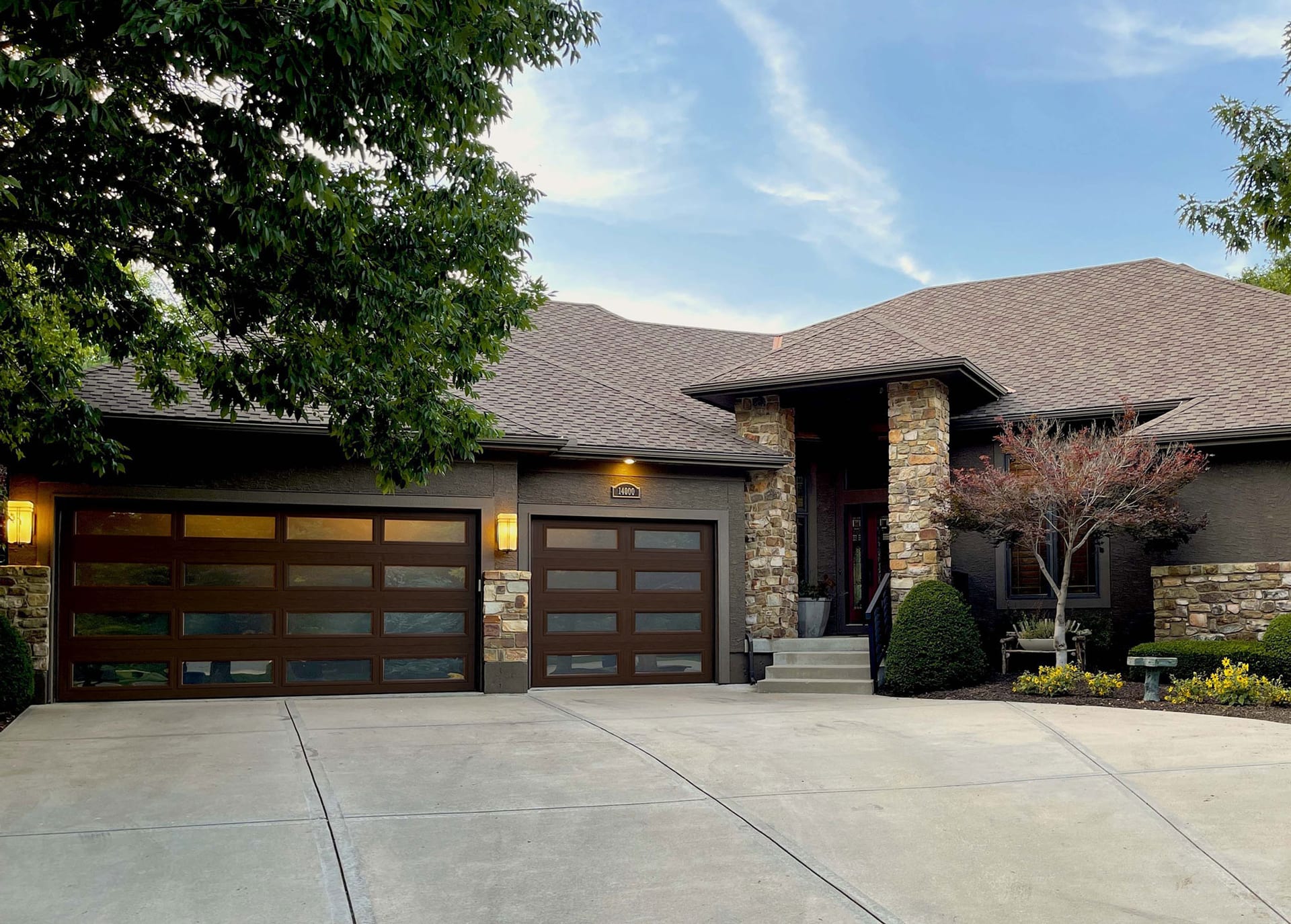 Dark garage doors before and after