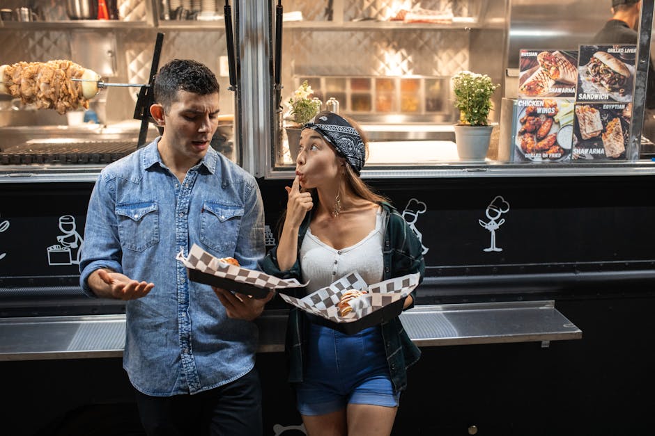 Couple enjoying food truck experience