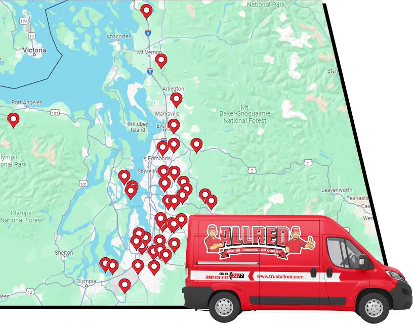 Allred HVAC service area map Seattle metro