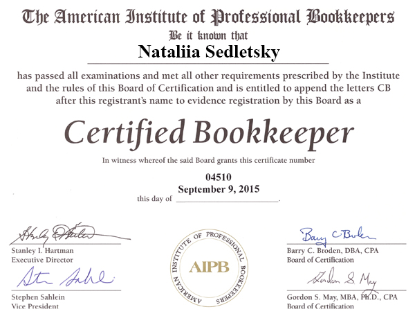 Certified bookkeeper in DFW area — Nataliia Sedletsky