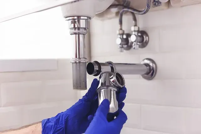 A plumber fixing a sink pipe