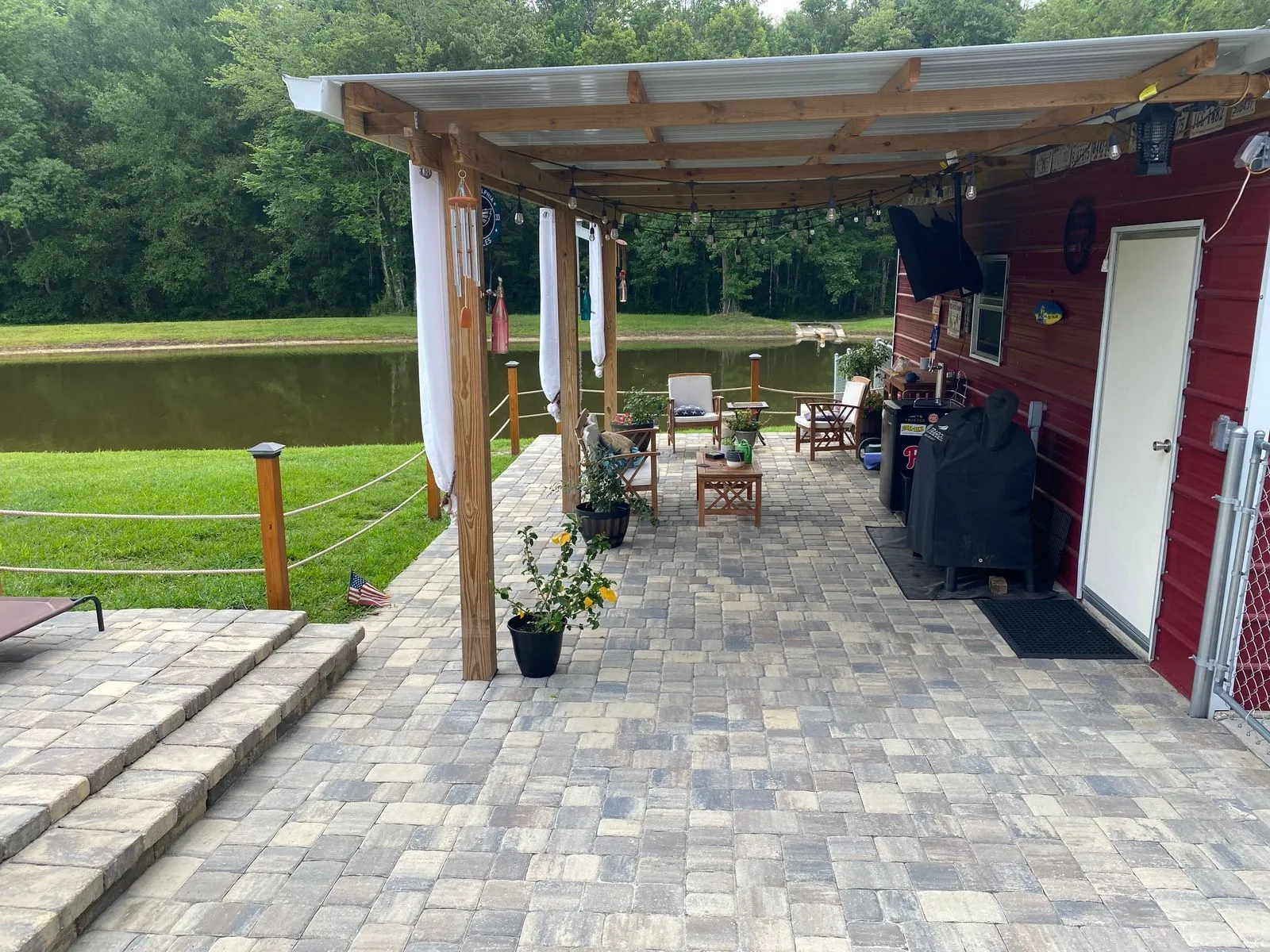 Beautiful outdoor patio and pond