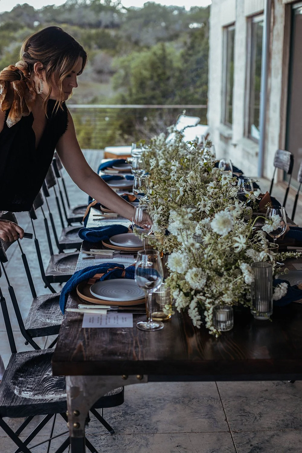 Event table setting with floral centerpiece