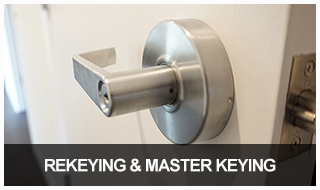 Commercial door handle with lock for rekeying