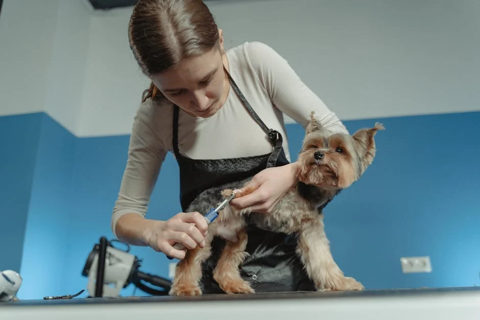 Groomer trimming terrier