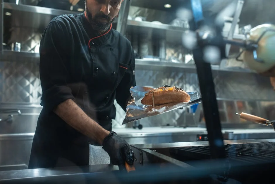 Chef grilling food in Kahramana food truck