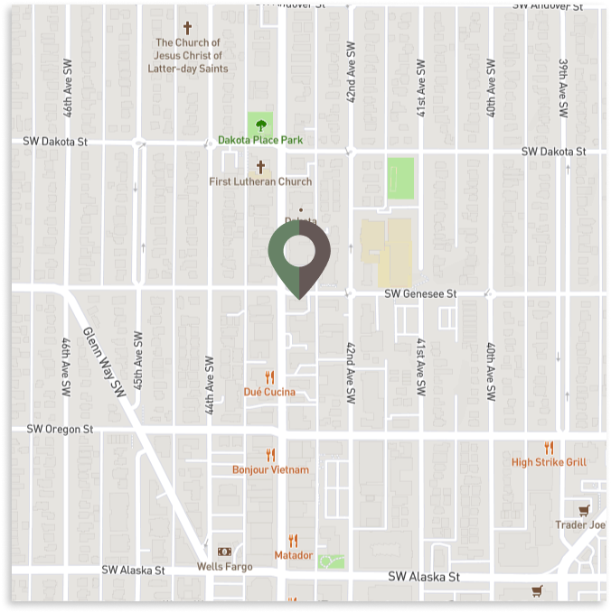 Kendall Dental location map - 4400 California Ave SW Seattle