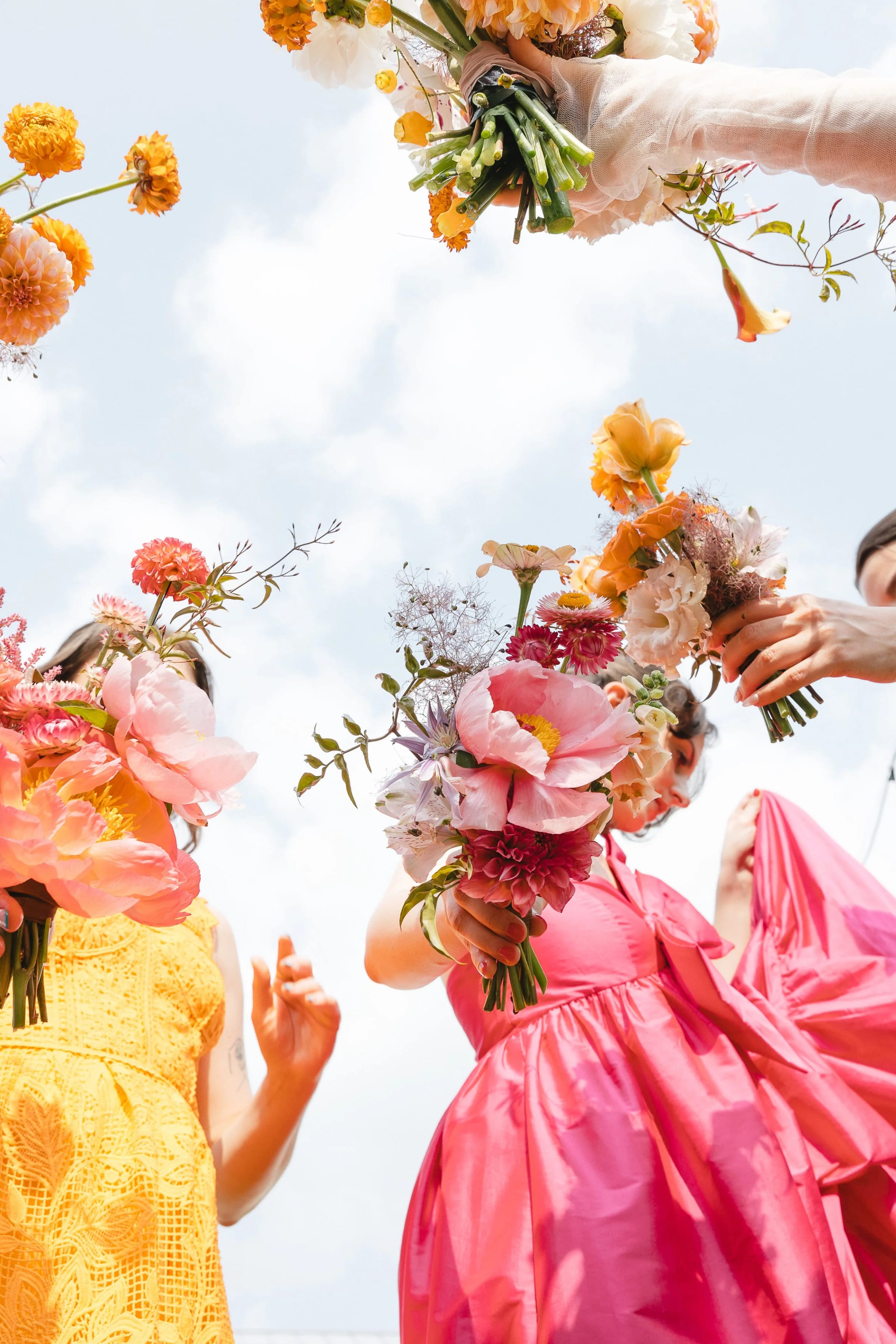 Bridesmaids holding their bouquets