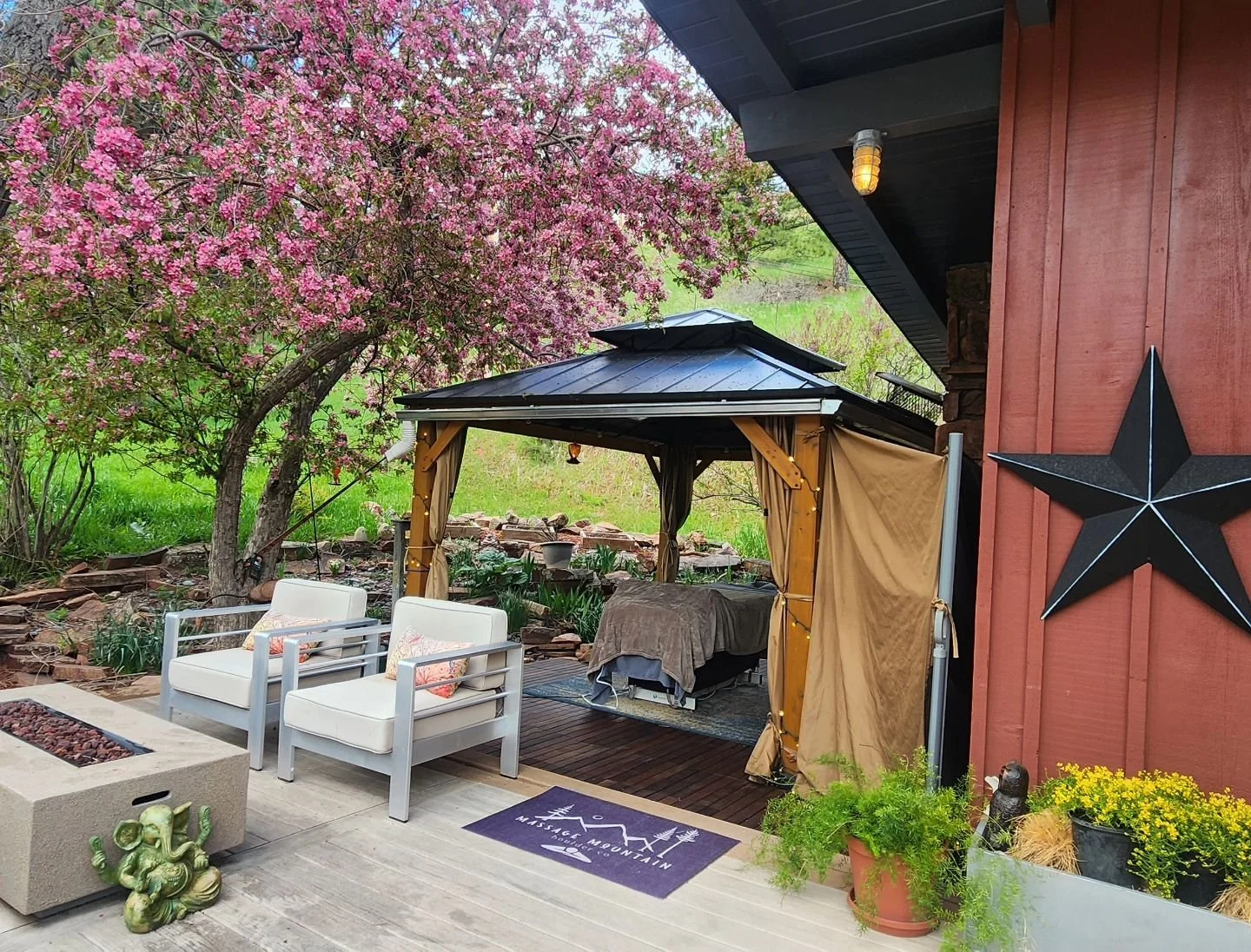 Outdoor massage at Massage Mountain Boulder in spring