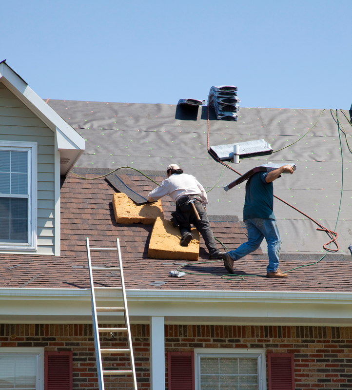 Professional roofers working