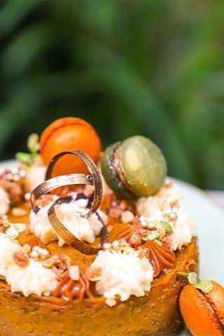 Pumpkin pie with toppings at New River Cafe Bakery