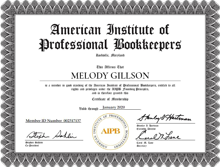 Certified Bookkeeper Certificate