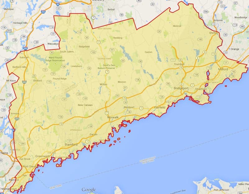 Service area map - Fairfield and Westchester County