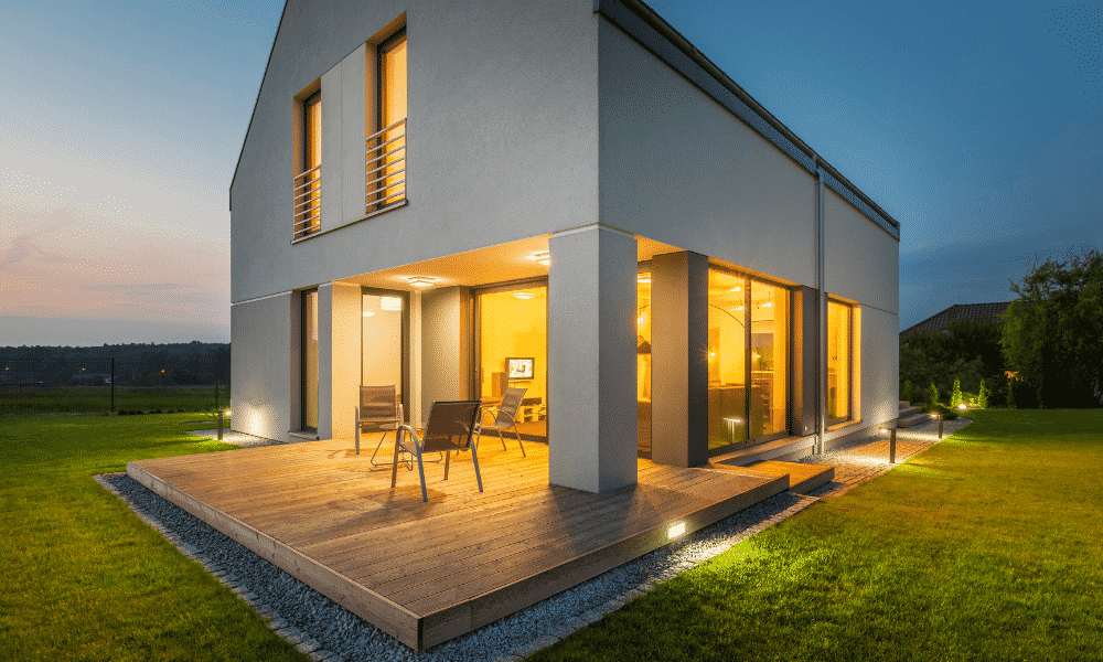 home lit up at night