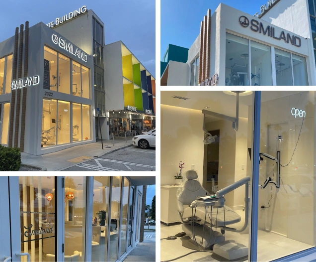 Exterior and interior views of Smiland Dental office