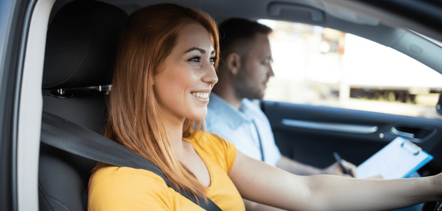 Driving instructor with student