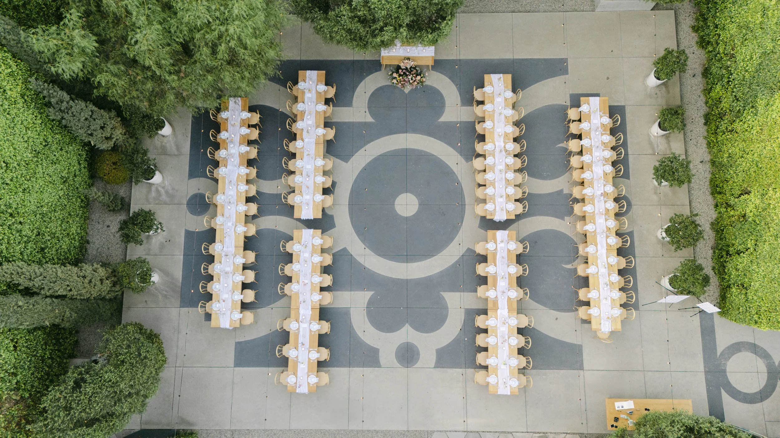 Aerial wedding venue shot