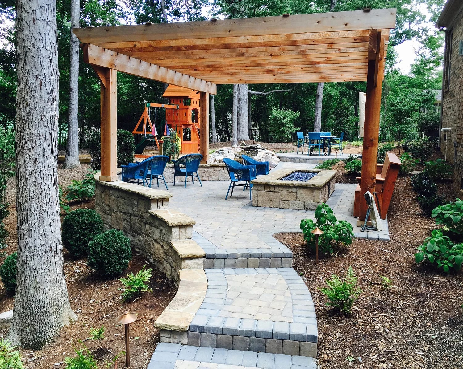 Steps leading to firepit patio