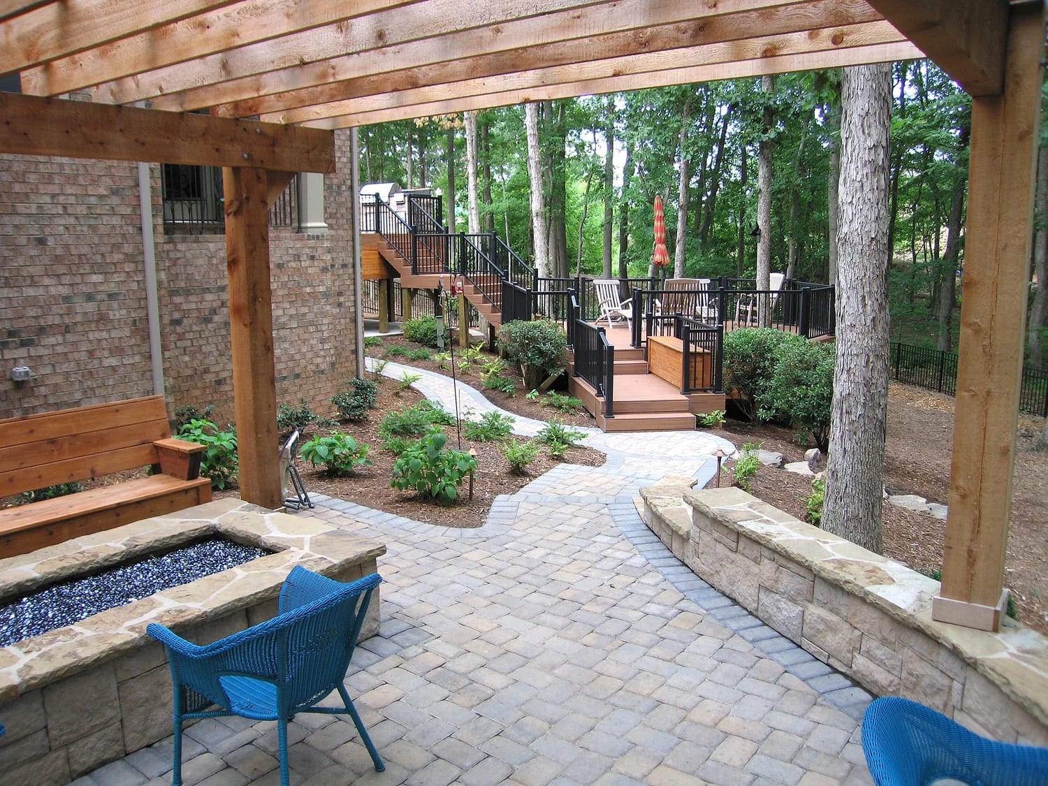 Ribbon fire feature with custom walkway