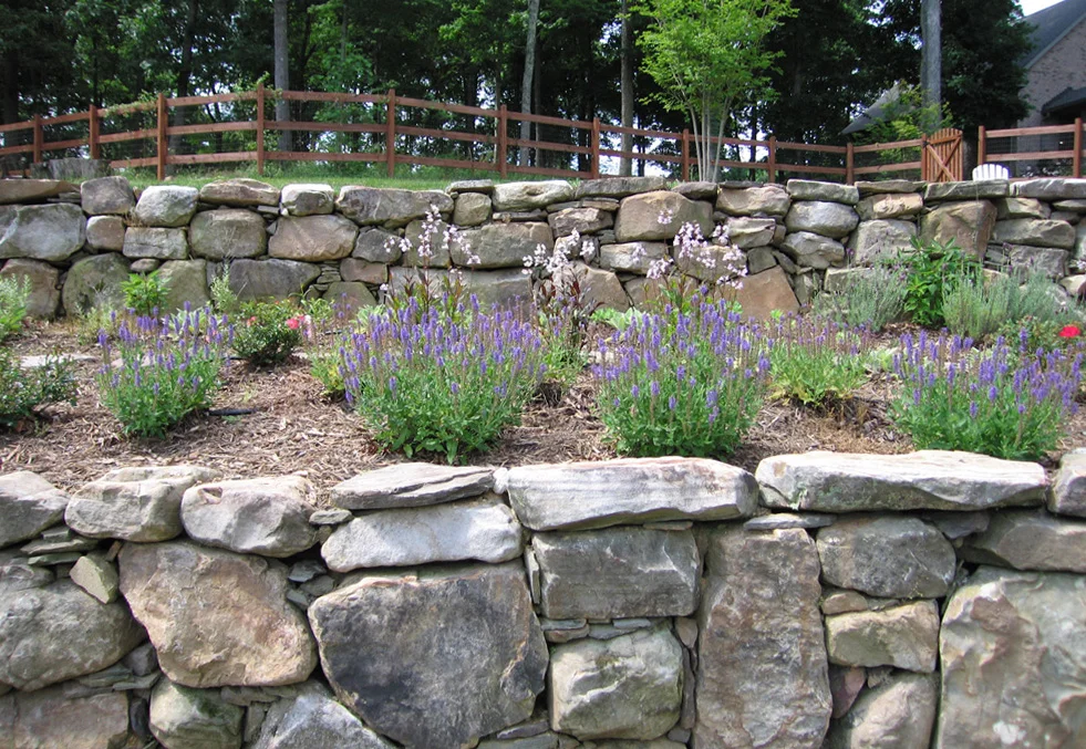Stacked stone and boulder wall