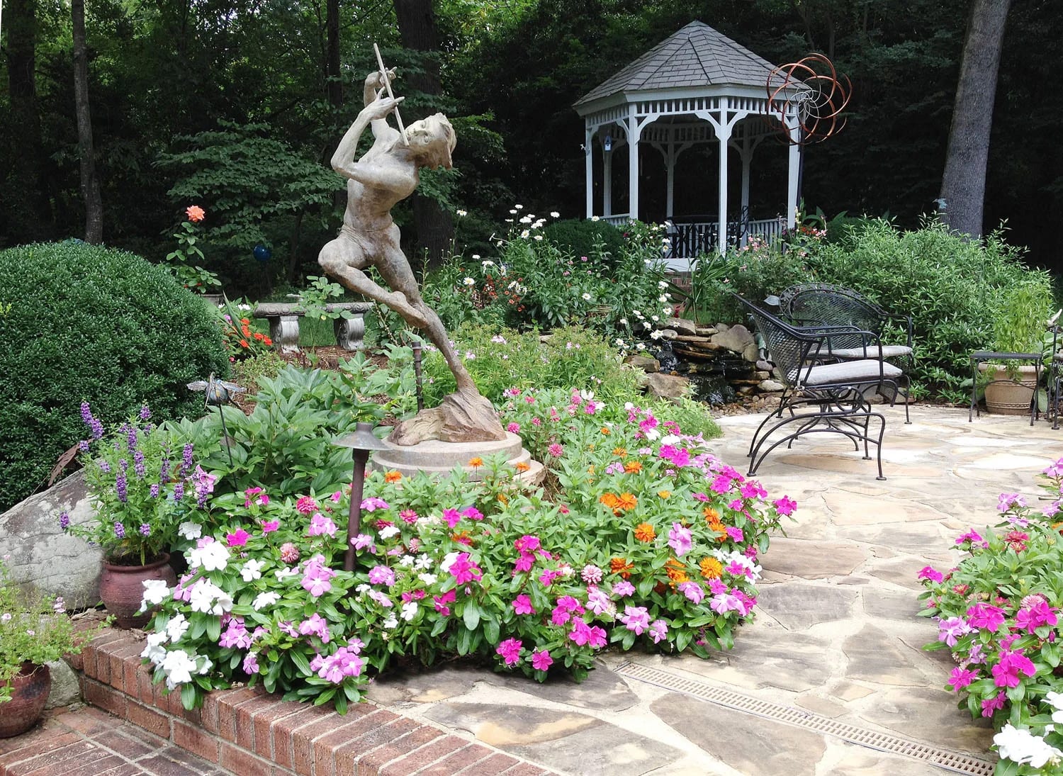 Foxcroft back yard hardscape and water feature