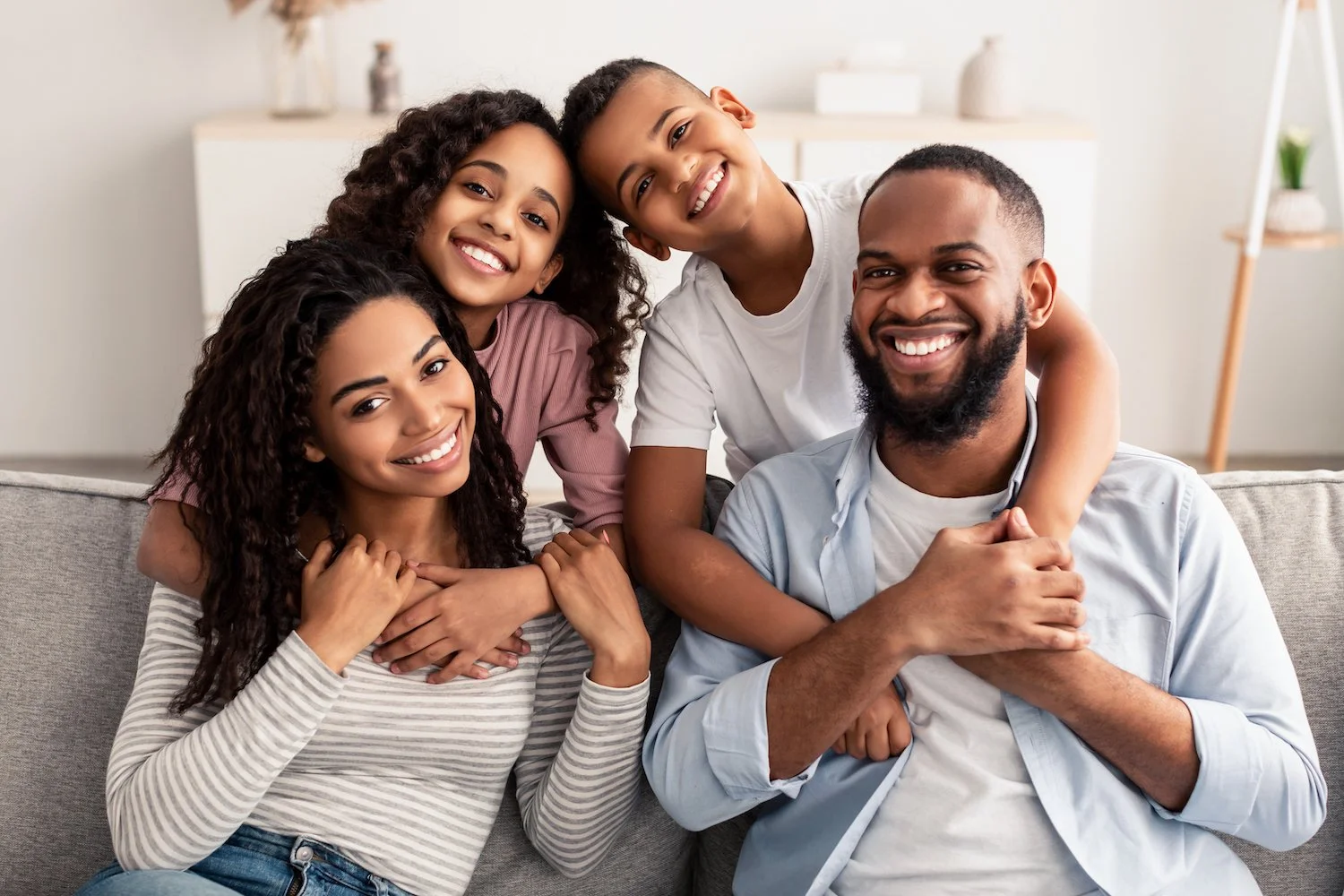 Happy family in their home